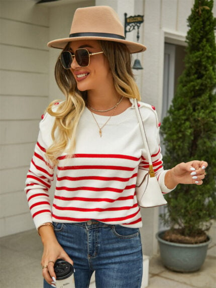 Wholesale Striped Crew Neck Causal Sweater