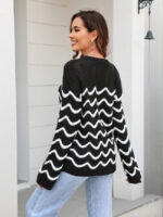 Wholesale Striped Hollow Long Sleeve Loose Knit Sweater