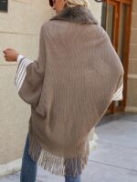 Wholesale Striped Panel Fringed Cape Shawl Cardigan