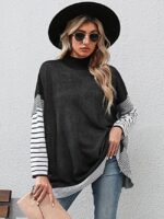 Wholesale Striped Panel Loose Long Sleeve Knit Sweater