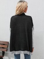 Wholesale Striped Panel Loose Long Sleeve Knit Sweater