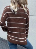 Wholesale Striped Pocket Long Sleeve Sweater