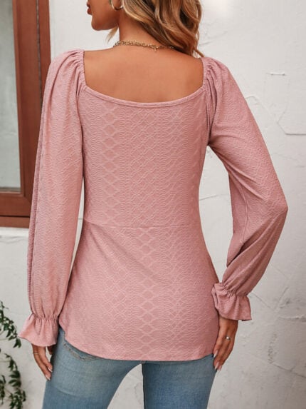 Wholesale V Neck Drawstring Long Sleeved Top