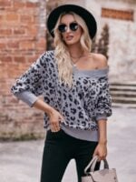 Wholesale V Neck Leopard Pullover Sweater