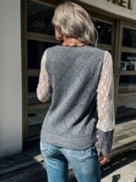 Wholesale V Neck Long Sleeve Lace Panel Sweater