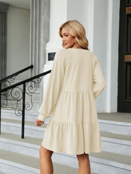 Wholesale V Neck Long Sleeve Solid Color Dress