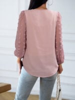 Wholesale V Neck Mesh Paneled Solid Color Blouse