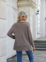 Wholesale V Neck Pocket Loose Long Sleeve Top