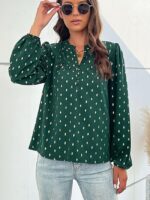 Wholesale V Neck Polka Dot Puff Sleeve Blouse