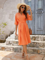 Wholesale V Neck Short Sleeve Solid Color Dress