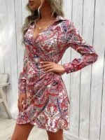 Wholesale Vintage Print V-neck Sexy Dress