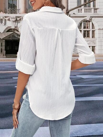 Wholesale White Lapel Button Casual Shirt