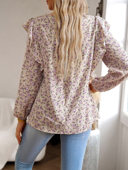 Wholesale Boho Floral Puff Sleeve Blouse