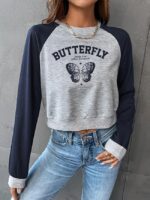 Wholesale Butterfly Print Cropped Sweatshirt