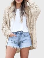 Wholesale Casual Hollow Long Sleeve Knit Cardigan