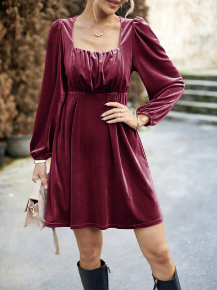 Wholesale Casual Velvet Square Neck Dress