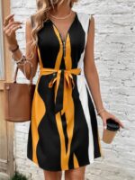 Wholesale Color Block V-Neck Sleeveless Dress