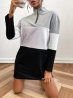 Wholesale Contrast Color Half Zipper Sweatshirt Dress