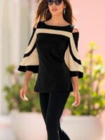 Wholesale Contrast Off-Shoulder Bell Sleeve Top