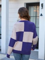 Wholesale Contrast Plaid Crew Neck Sweater