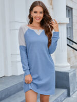 Wholesale Contrasting Color Long Sleeved Casual Dress