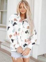 Wholesale Cowboy Western Cap Print Lapel Blouse