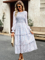 Wholesale Elegant Floral Round Neck Layered Dress