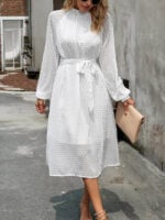 Wholesale Elegant Jacquard Puff Sleeve Dress