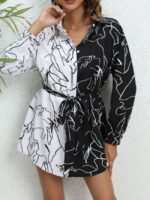 Wholesale Face Print Color Block Shirt Dress