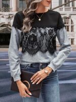 Wholesale Fashion Lace Panel Long Sleeve Top