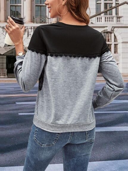 Wholesale Fashion Lace Panel Long Sleeve Top