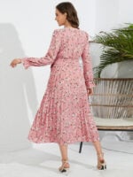 Wholesale Floral Round Neck Pleated Dress