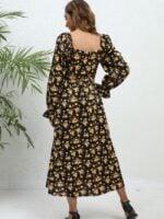 Wholesale Floral Ruffle Sleeve Slit Dress