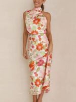 Wholesale Floral Sleeveless Satin Dress