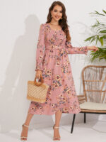 Wholesale Floral U-neck Ruffle Sleeve Dress