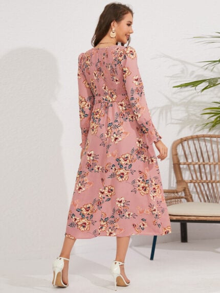 Wholesale Floral U-neck Ruffle Sleeve Dress