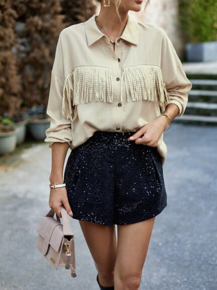 Wholesale Fringed Panel Lapel Button Shirt