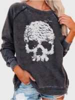 Wholesale Funny Skull Print Long Sleeved Sweatshirt