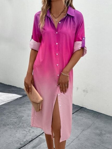 Wholesale Gradient Long Sleeve Shirt Dress