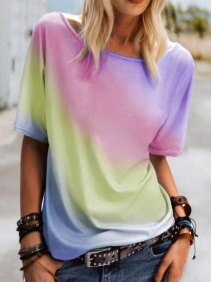 Wholesale Gradient Round Neck Short Sleeve T-Shirt