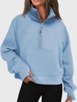 Wholesale Half Zip Cropped Stand Collar Fleece Sweatshirt