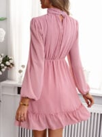 Wholesale High Neck Puff Sleeve High Waist Dress