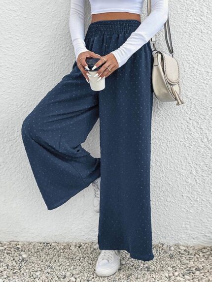 Wholesale Jacquard Elastic Waist Casual Wide-Leg Pants