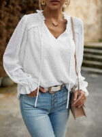 Wholesale Jacquard V-Neck Ruffle Sleeve Blouse