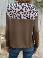 Wholesale Leopard-Panel Long-Sleeve Knit Top