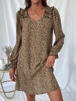 Wholesale Leopard Print Long Sleeve Loose Dress