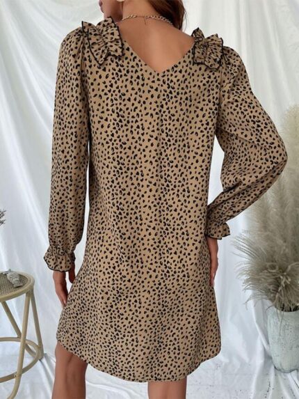 Wholesale Leopard Print Long Sleeve Loose Dress