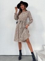 Wholesale Leopard Print Round Neck Ruffle Sleeve Dress