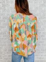 Wholesale Mixed Print Ruffle Sleeve Blouse