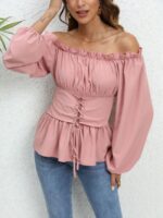 Wholesale Off-Shoulder Tie Puff Sleeve Blouse